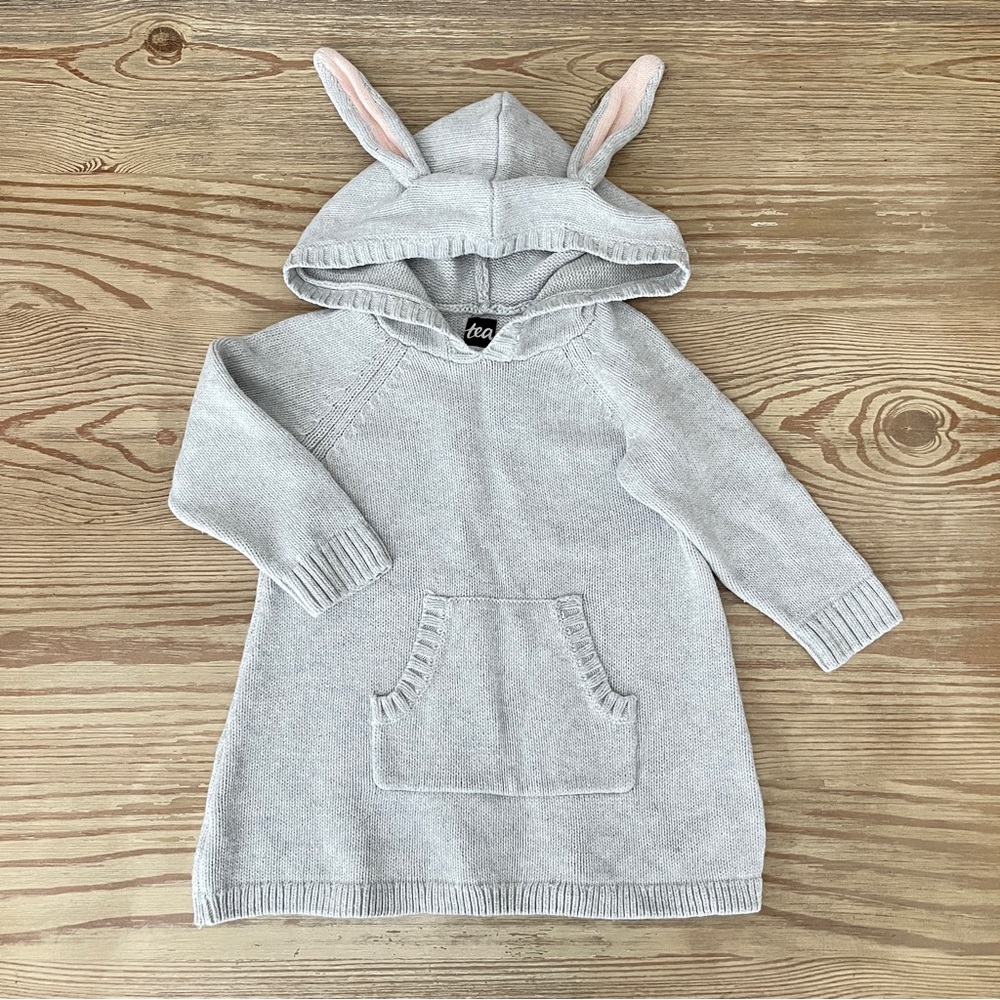 Tea Collection Gray Hooded Tunic Dress with Bunny Ears